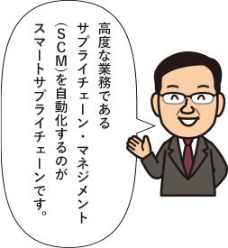 高度な業務であるサプライチェーン・マネジメント（SCM）を自動化するのがスマートサプライチェーンです。