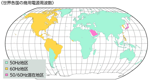 世界各国の商用電源周波数